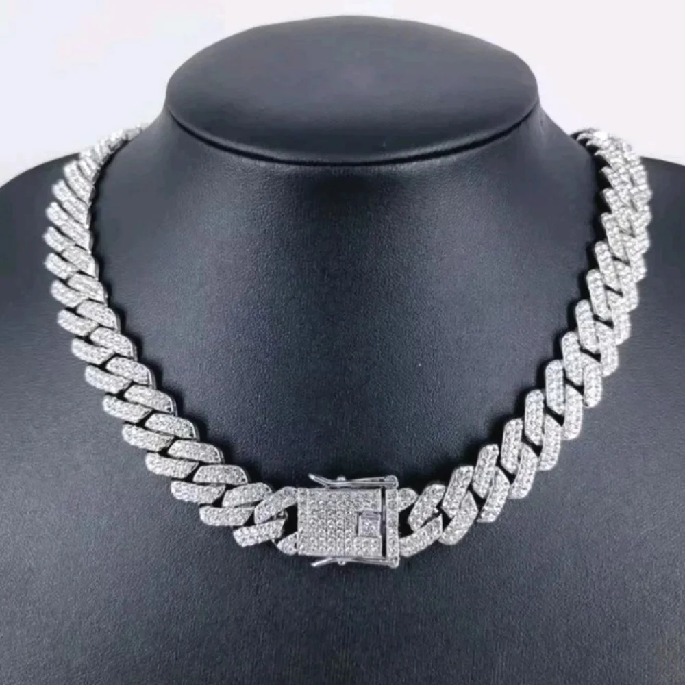 24” Silver Plated Iced Out Cuban Link Chain 14mm Thick Fully Blinged Necklace24”